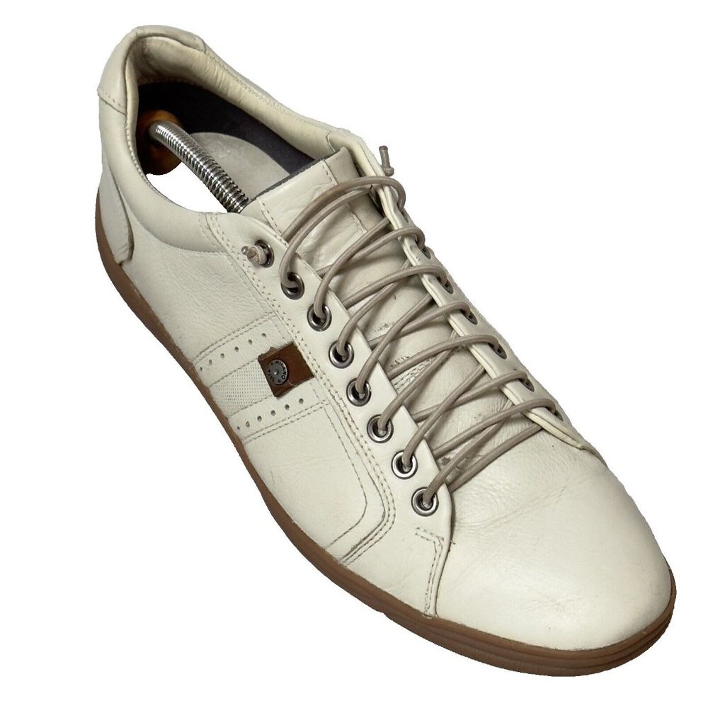 Milano Low Top Leather Casual Sneakers In Cream White Mems Size 9/42